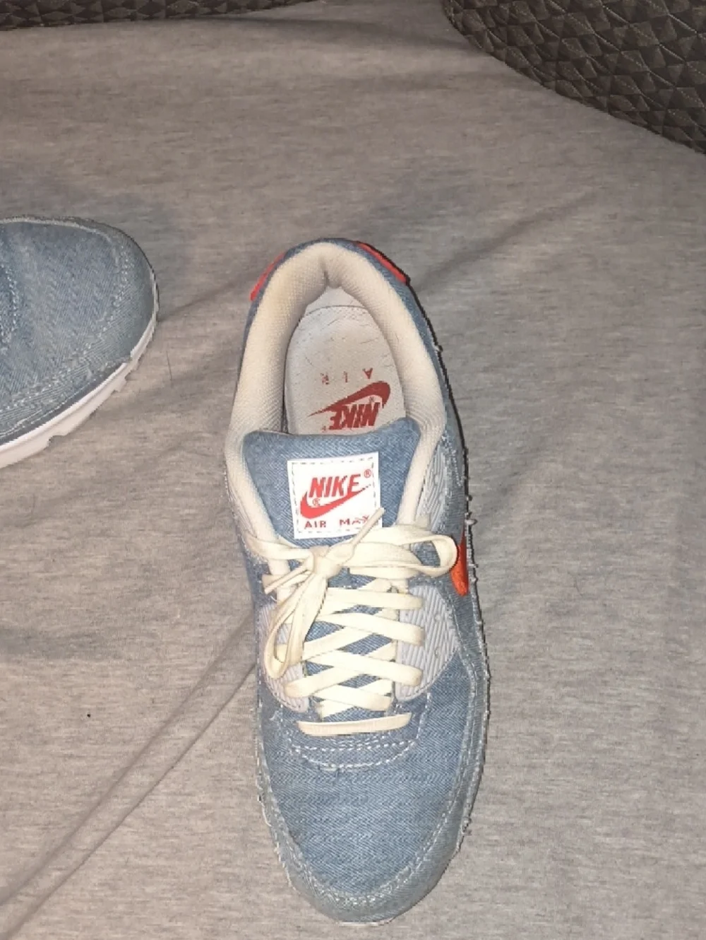 Nike Denim Sneakers with Orange Swoosh and Cream Accents - Picture 3 of 4